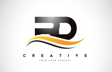 RD R D Swoosh mektup Logo tasarımı Modern sarı ile Swoosh eğik çizgiler vektör çizim.