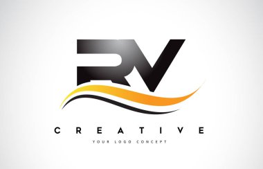 RV R V Swoosh mektup Logo tasarımı Modern sarı ile Swoosh eğik çizgiler vektör çizim.