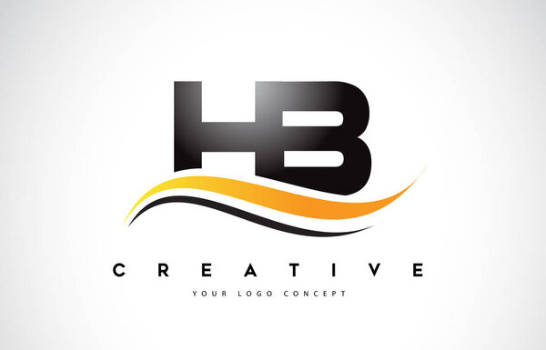 HB H B Swoosh Letter Design with Modern Yellow Swoosh Curved Lines Vector
.