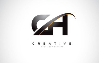 Ch C H Swoosh mektup Logo tasarımı Modern sarı ile Swoosh eğik çizgiler vektör çizim.