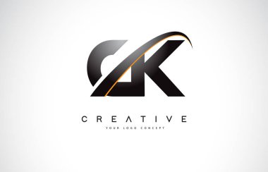 CK C K Swoosh mektup Logo tasarımı Modern sarı ile Swoosh eğik çizgiler vektör çizim.
