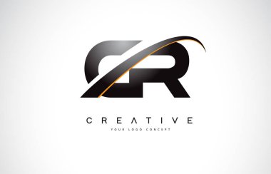 Cr C R Swoosh mektup Logo tasarımı Modern sarı ile Swoosh eğik çizgiler vektör çizim.