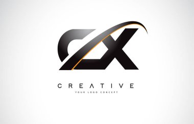 CX C X Swoosh mektup Logo tasarımı Modern sarı ile Swoosh eğik çizgiler vektör çizim.