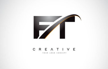 Ft F T Swoosh mektup Logo tasarımı Modern sarı ile Swoosh eğik çizgiler vektör çizim.