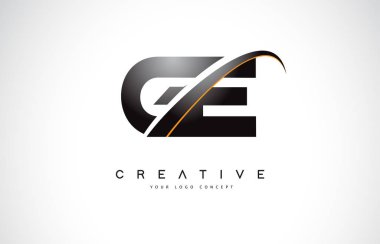 GE G E Swoosh mektup Logo tasarımı Modern sarı ile Swoosh eğik çizgiler vektör çizim.
