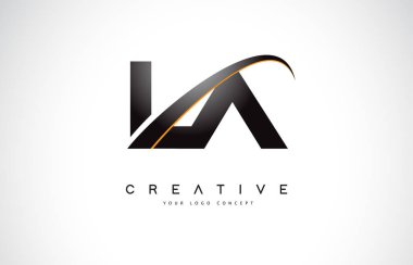 La L A Swoosh mektup Logo tasarımı Modern sarı ile eğik çizgiler vektör çizim Swoosh.