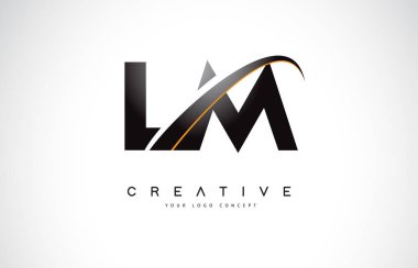 LM L M Swoosh mektup Logo tasarımı Modern sarı ile Swoosh eğik çizgiler vektör çizim.