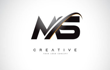 MS M S Swoosh mektup Logo tasarımı Modern sarı ile Swoosh eğik çizgiler vektör çizim.