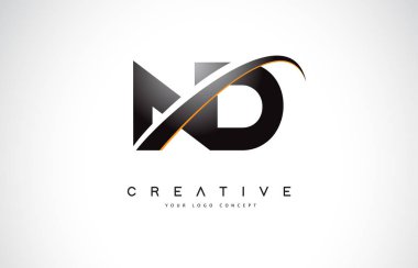 ND N D Swoosh mektup Logo tasarımı Modern sarı ile Swoosh eğik çizgiler vektör çizim.