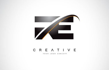 R E mektup Swoosh Logo tasarımı Modern sarı ile Swoosh eğik çizgiler vektör çizim.