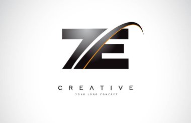 Ze Z E Swoosh mektup Logo tasarımı Modern sarı ile Swoosh eğik çizgiler vektör çizim.