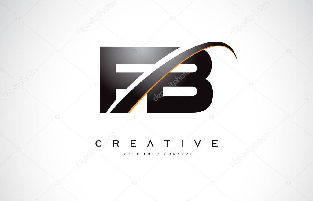 FB F B Swoosh Letter Logo Design with Modern Yellow Swoosh Curved Lines Vector Illustration.