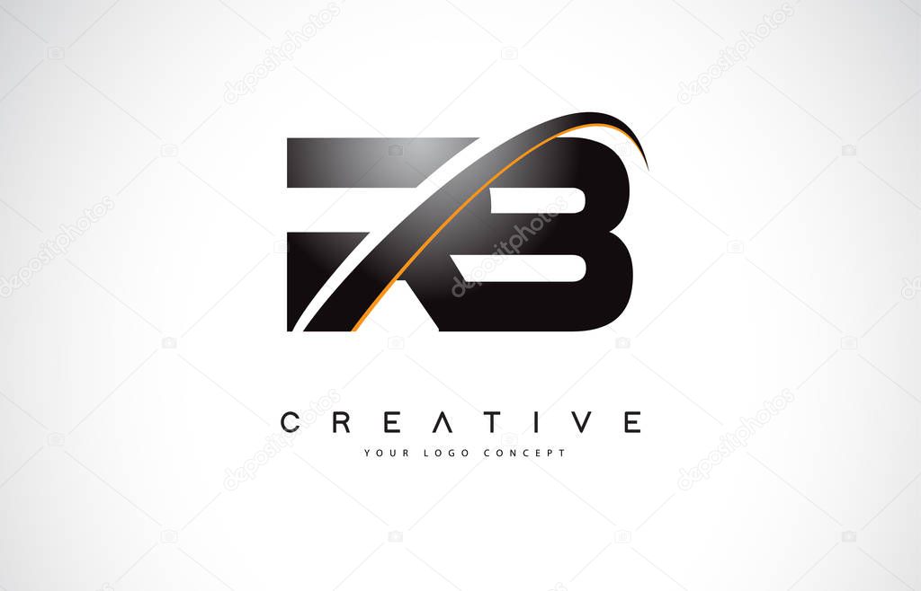 RB R B Swoosh Letter Logo Design with Modern Yellow Swoosh Curved Lines Vector Illustration.