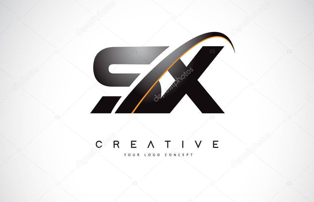 SX S X Swoosh Letter Logo Design with Modern Yellow Swoosh Curved Lines Vector Illustration.