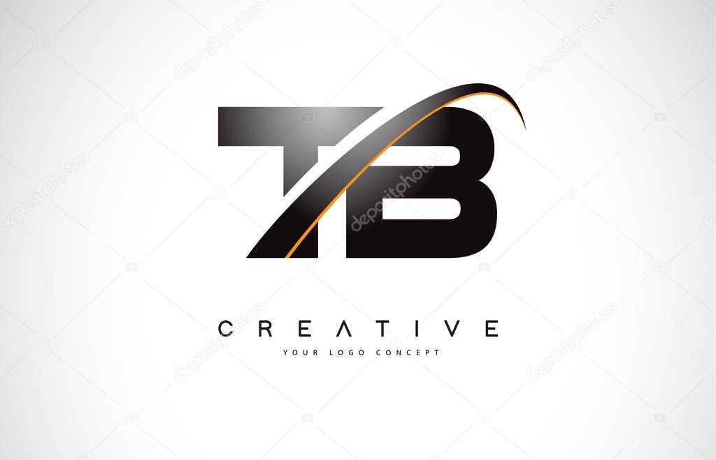 TB T B Swoosh Letter Logo Design with Modern Yellow Swoosh Curved Lines Vector Illustration.