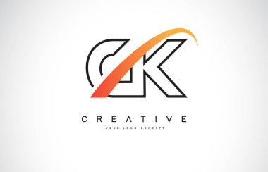 CK C K Swoosh mektup Logo tasarımı Modern sarı ile Swoosh eğik çizgiler vektör çizim.