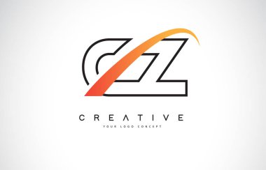 CZ C Z Swoosh mektup Logo tasarımı Modern sarı ile Swoosh eğik çizgiler vektör çizim.