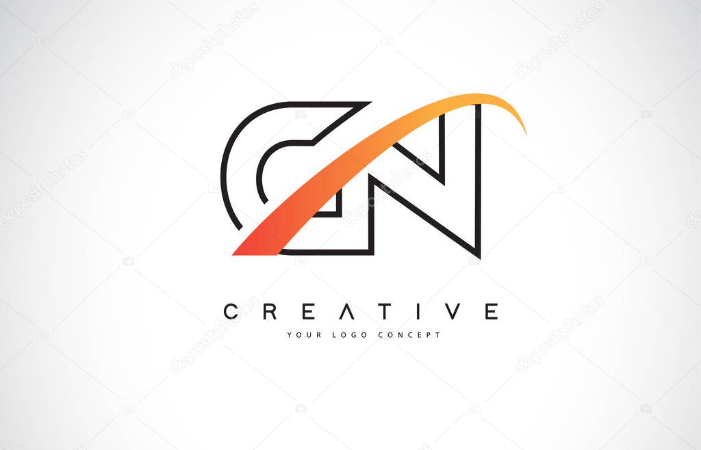CN C N Swoosh Letter Logo Design with Modern Yellow Swoosh Curved Lines Vector Illustration.