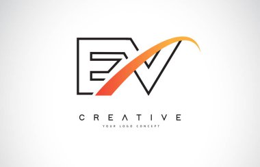Ev E V Swoosh mektup Logo tasarımı Modern sarı ile Swoosh eğik çizgiler vektör çizim.