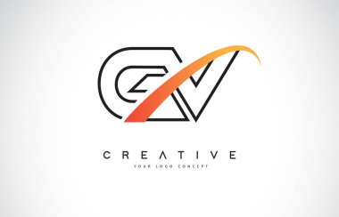 GV G V Swoosh mektup Logo tasarımı Modern sarı ile Swoosh eğik çizgiler vektör çizim.