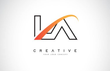 La L A Swoosh mektup Logo tasarımı Modern sarı ile eğik çizgiler vektör çizim Swoosh.