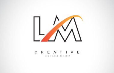 LM L M Swoosh mektup Logo tasarımı Modern sarı ile Swoosh eğik çizgiler vektör çizim.