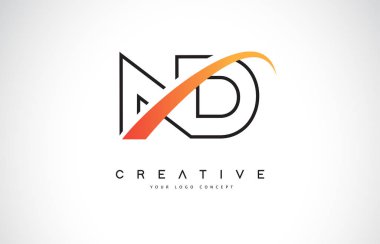 ND N D Swoosh mektup Logo tasarımı Modern sarı ile Swoosh eğik çizgiler vektör çizim.