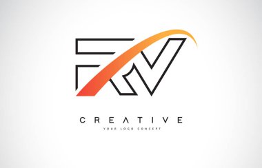 RV R V Swoosh mektup Logo tasarımı Modern sarı ile Swoosh eğik çizgiler vektör çizim.