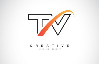 TV T V Swoosh mektup Logo tasarımı Modern sarı ile Swoosh eğik çizgiler vektör çizim.