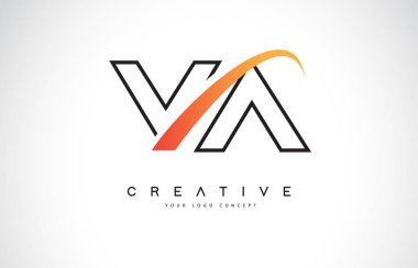 VA V Swoosh mektup Logo tasarımı Modern sarı ile eğik çizgiler vektör çizim Swoosh.