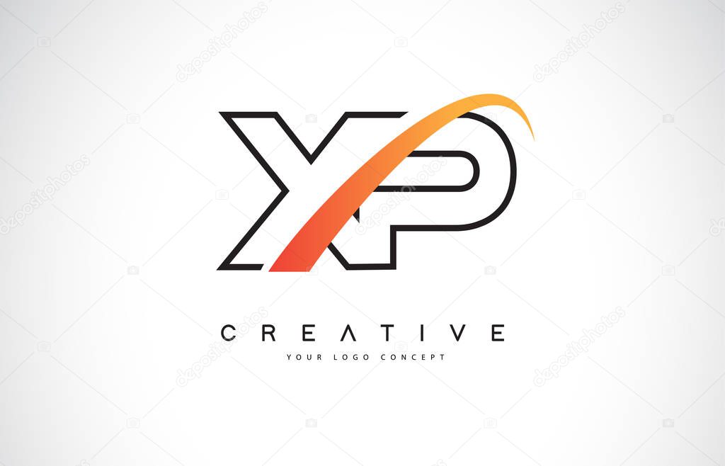 XP X P Swoosh Letter Logo Design with Modern Yellow Swoosh Curved Lines Vector Illustration.