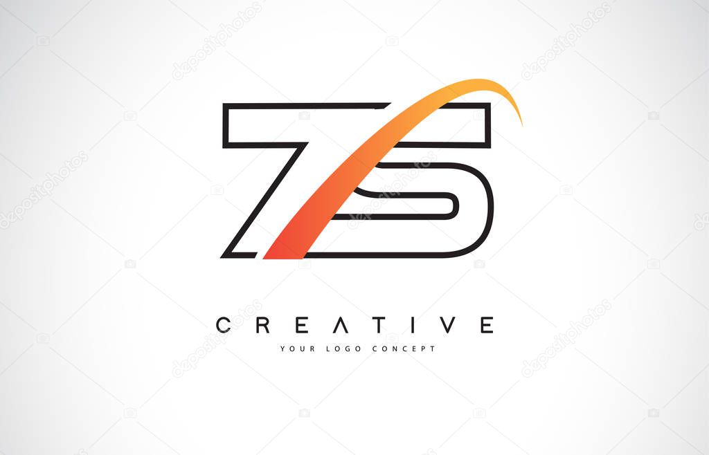 ZS Z S Swoosh Letter Logo Design with Modern Yellow Swoosh Curved Lines Vector Illustration.