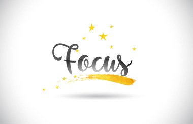 Altın yıldız izi ve el yazısı eğik yazı tipi vektör çizim odak Word metin.