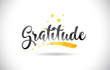 Gratitude Word Text with Golden Stars Trail and Handwritten Curved Font Vector Illustration. clipart