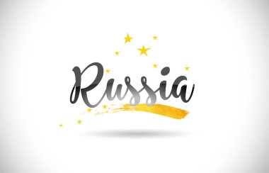 Altın yıldız izi ve el yazısı eğik yazı tipi vektör çizim Rusya Word metin.