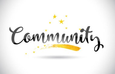 Altın yıldız izi ve el yazısı eğik yazı tipi vektör çizim toplum Word metin.