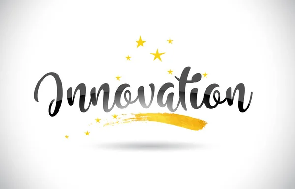 Innovation Word Text Golden Stars Trail Handwritten Curved Font Vector — Stock Vector