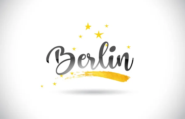 Text Slovo Berlín Zlaté Hvězdy Stezce Ručně Psané Písmo Zakřivené — Stockový vektor
