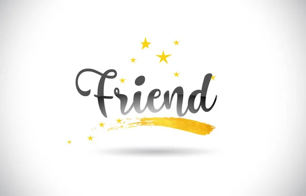 Friend Word Text Golden Stars Trail Handwritten Curved Font Vector — Stock Vector