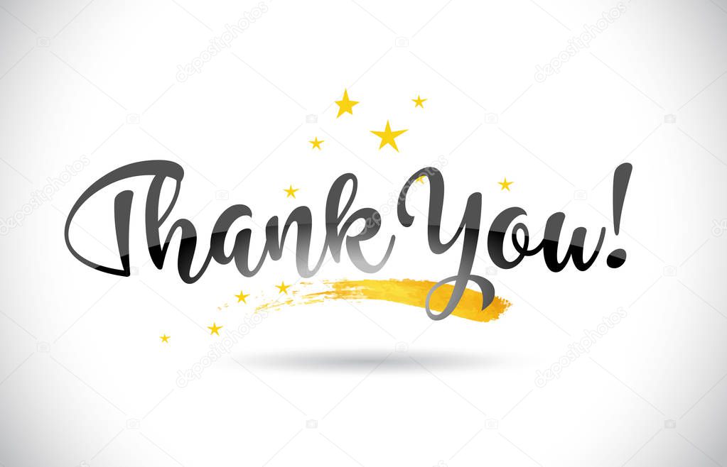 ThankYou! Word Text with Golden Stars Trail and Handwritten Curved Font Vector Illustration.