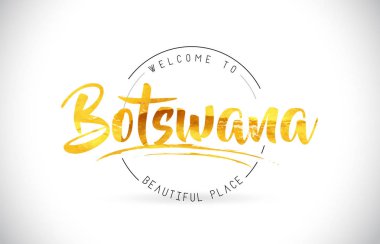 Word metni el yazısı yazı tipi ve altın doku tasarım illüstrasyon vektör Botsvana hoşgeldiniz.