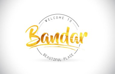 Word metni el yazısı yazı tipi ve altın doku tasarım illüstrasyon vektör Bandar hoşgeldiniz.