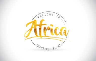 Word metni el yazısı yazı tipi ve altın doku tasarım illüstrasyon vektör Afrika hoşgeldiniz.