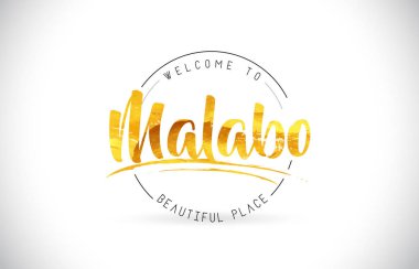 Word metni el yazısı yazı tipi ve altın doku tasarım illüstrasyon vektör Malabo hoşgeldiniz.