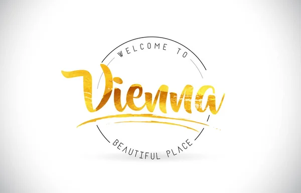 维也纳欢迎使用手写字体和金色纹理设计插图向量的 Word — 图库矢量图片