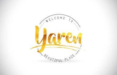 Word metni el yazısı yazı tipi ve altın doku tasarım illüstrasyon vektör hoşgeldin yaren.