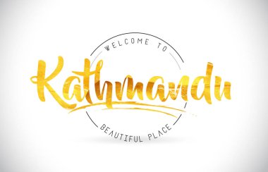 Word metni el yazısı yazı tipi ve altın doku tasarım illüstrasyon vektör Katmandu hoşgeldiniz.