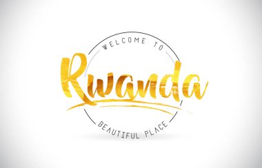Word metni el yazısı yazı tipi ve altın doku tasarım illüstrasyon vektör Ruanda hoşgeldiniz.