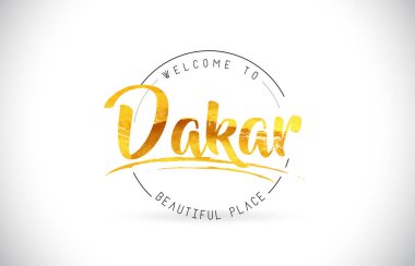 Word metni el yazısı yazı tipi ve altın doku tasarım illüstrasyon vektör Dakar hoşgeldiniz.