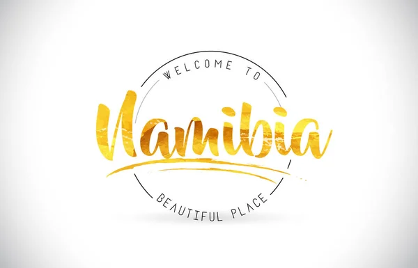 纳米比亚欢迎使用手写字体和金色纹理设计插图向量的文字文本 — 图库矢量图片